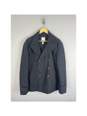 Diesel Mens Wool Blend Double Breasted Pea Coat Charcoal Grey Made in Italy XL